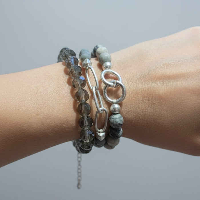 Set 3 Pulseras Hematita Gris
