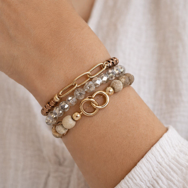 Set 3 Pulseras Jaspe Cafe