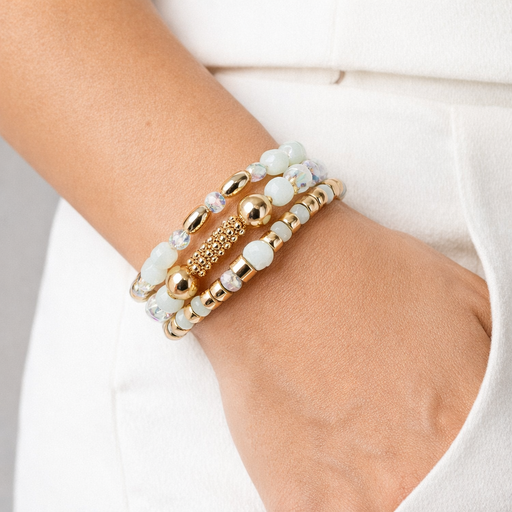 Set 3 Pulseras Cristal Blanco