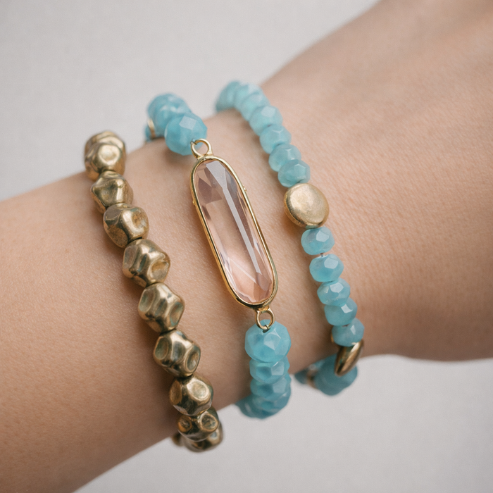 Set 3 Pulseras Cristal Azul