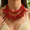 Juego de Dos Collares Coral Rojo