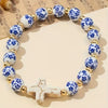 Pulsera Brazalete Azul Talavera con cruz blanca