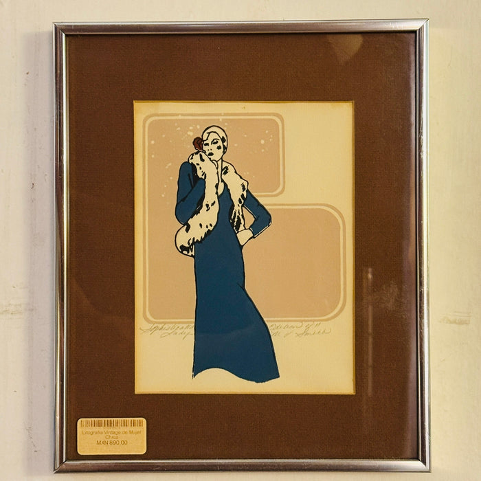 Litografia Original Vintage de Mujer Chica