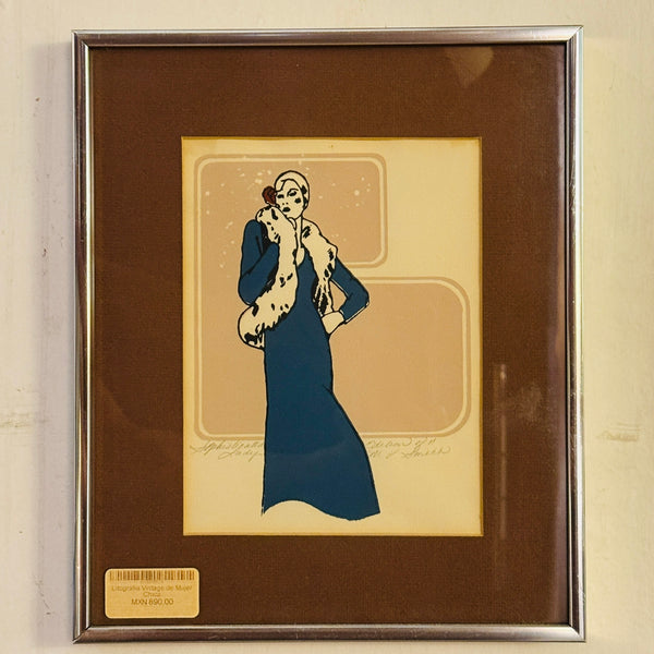 Litografia Original Vintage de Mujer Chica