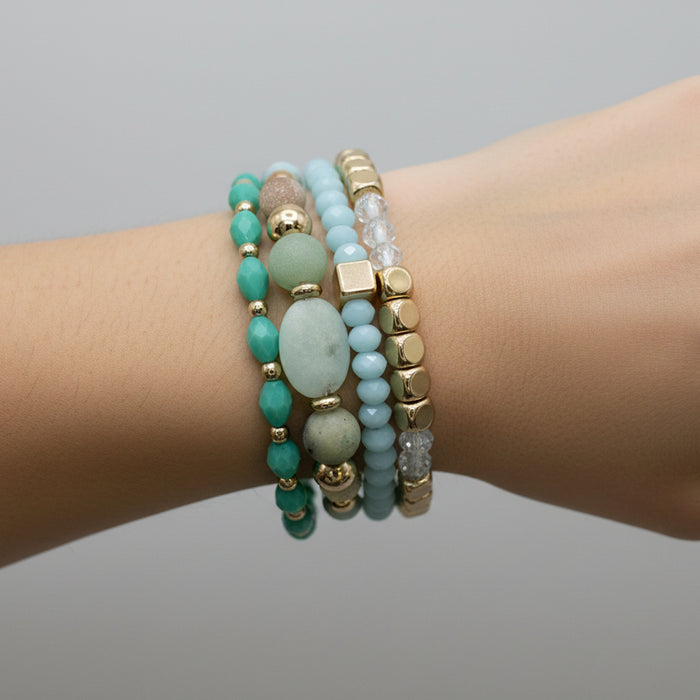 Set 4 Pulseras Howlita Cristal Turquesa
