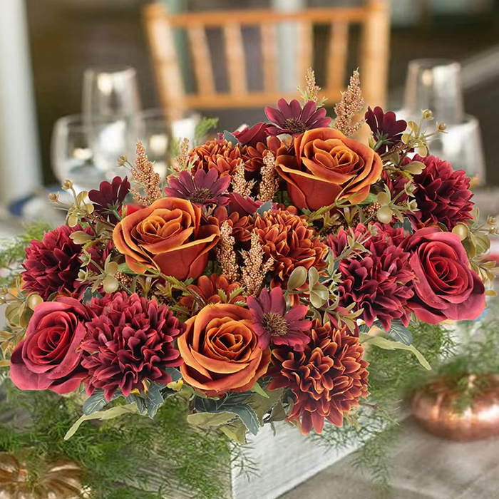 Ramo Flores Fall Naranja Rojo Vintage