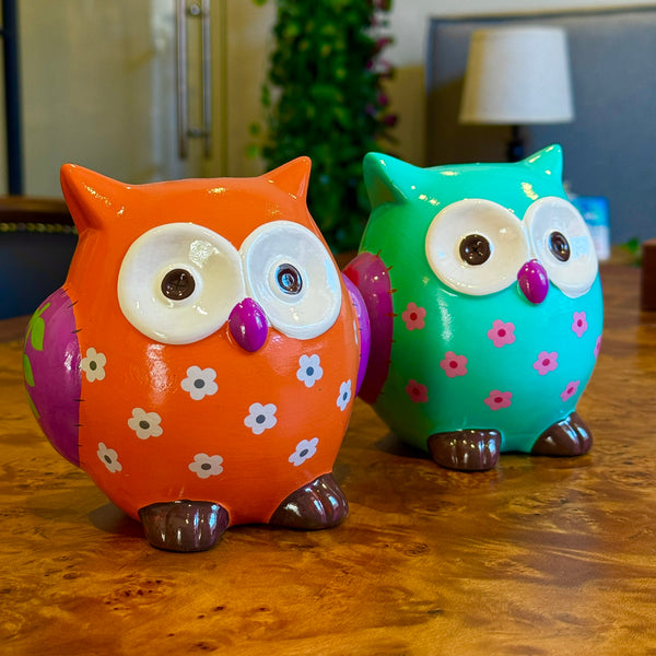 Alcancia Buho Verde, Morada o Rosa