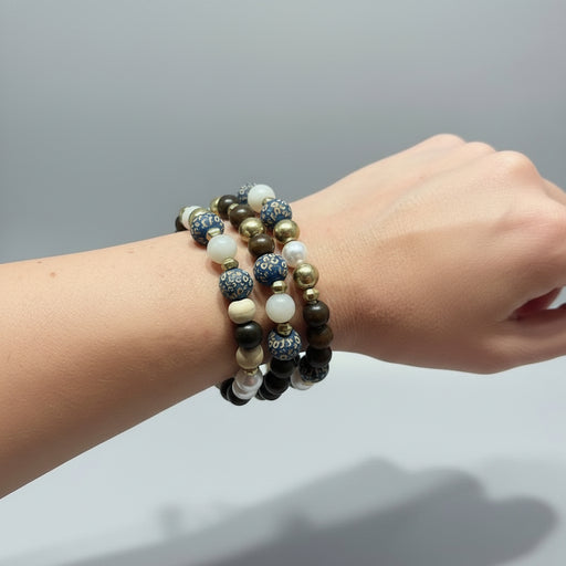 Set 3 Pulseras Ctas Azul, Blanco y Cafe