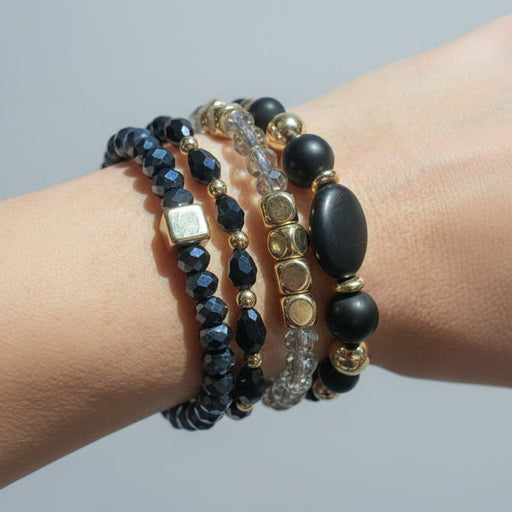 Set 4 Pulseras Cristal Negro