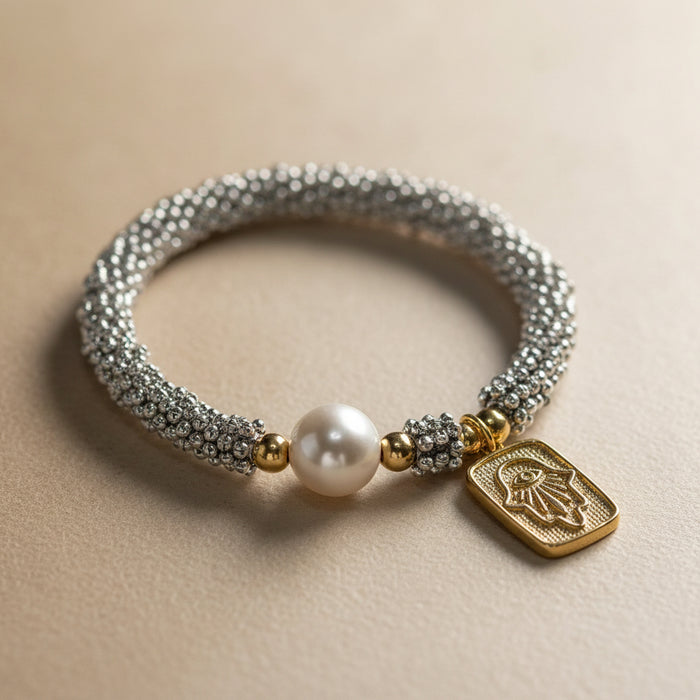 Pulsera Pewter Medalla Mano Fatima