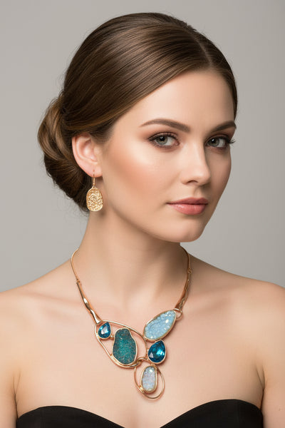 Set Collar y Aretes Geoda Azul