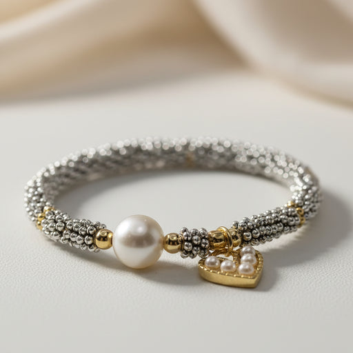 Pulsera Pewter Corazon Perlas