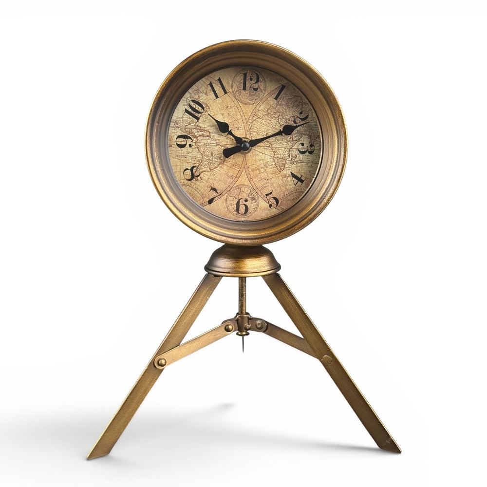 Reloj de mesa con tripie Mapa terminado bronce antiguo