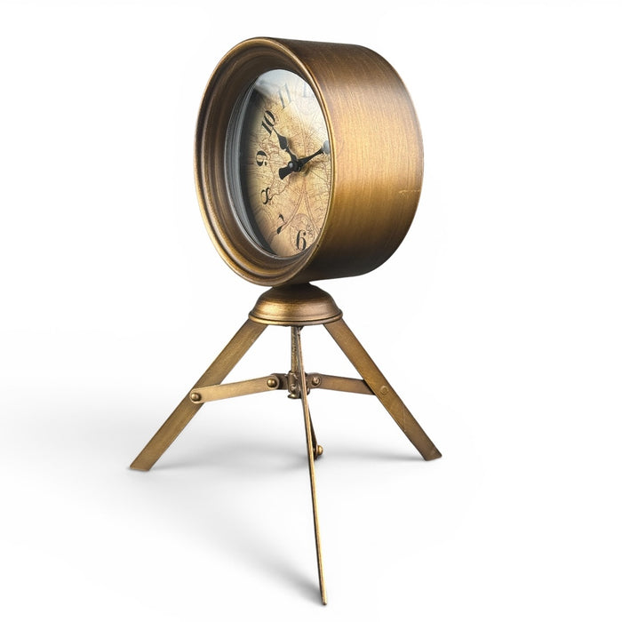Reloj de mesa con tripie Mapa terminado bronce antiguo
