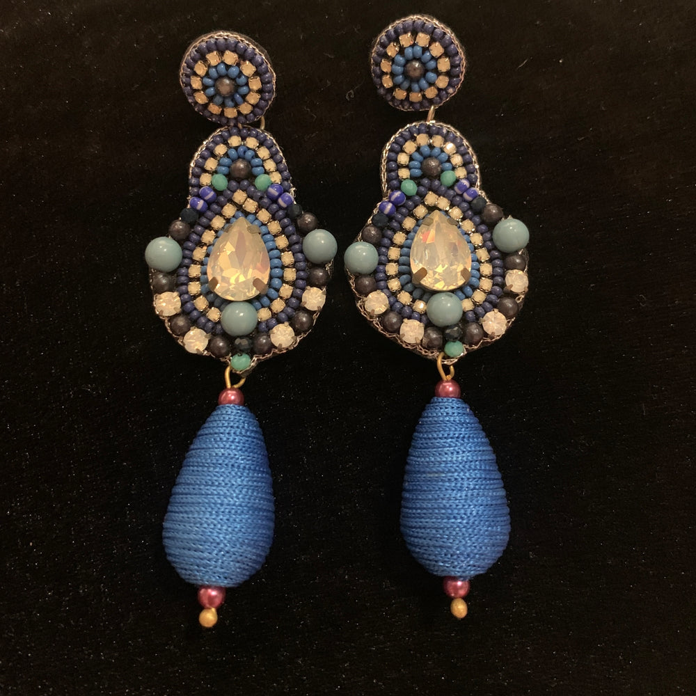 Aretes Gota Azul y Cristal