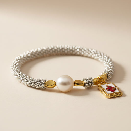 Pulsera Pewter Sagrado Corazon Rojo