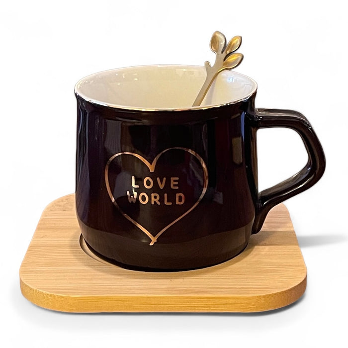 TAZA CON PLATO BAMBOO Y CUCHARA