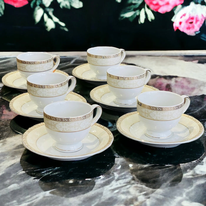 Juego 6 Tazas 6 Platos Perla Gold