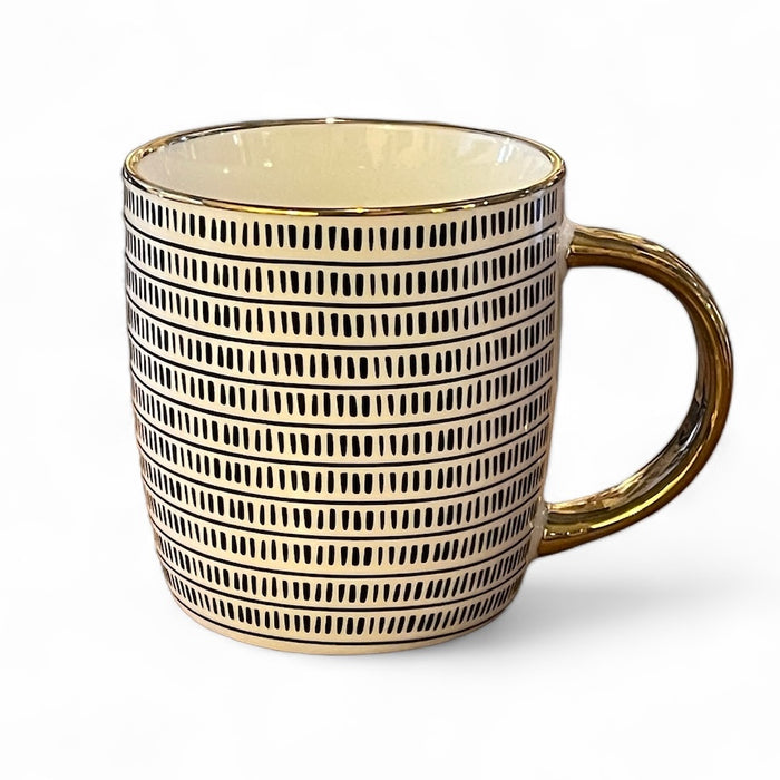 Taza Blanca Lineas Top Dorado
