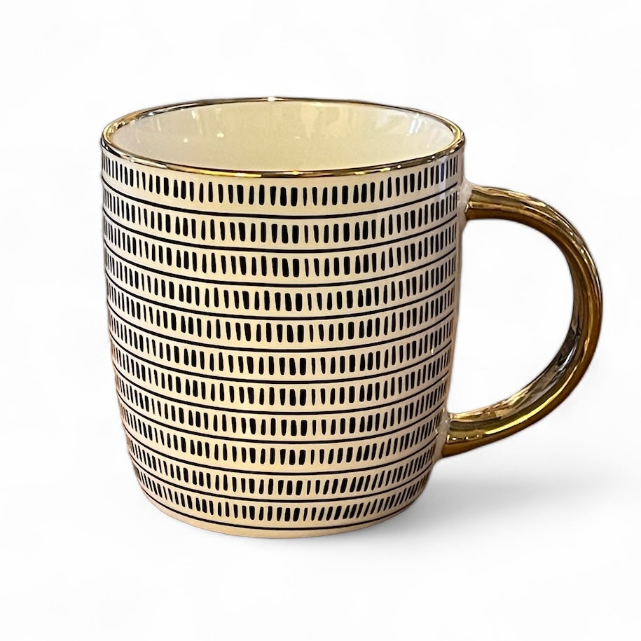 Taza Blanca Lineas Top Dorado