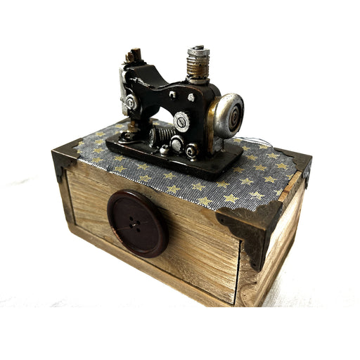 Caja musical de madera con máquina de coser estrellas