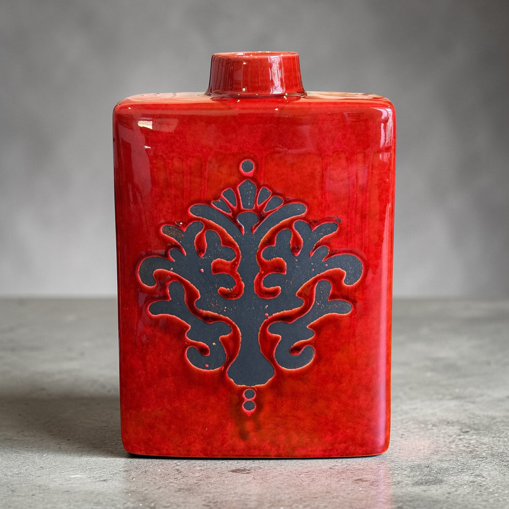 Jarron Oriental Cuadrado Rojo Gde