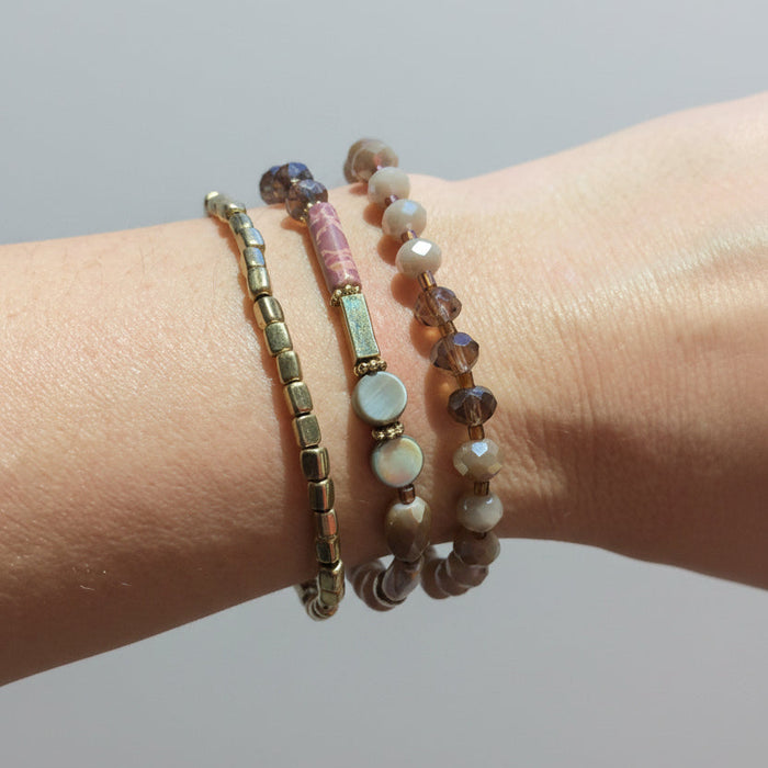 Set 3 Pulseras Cristal Purpura