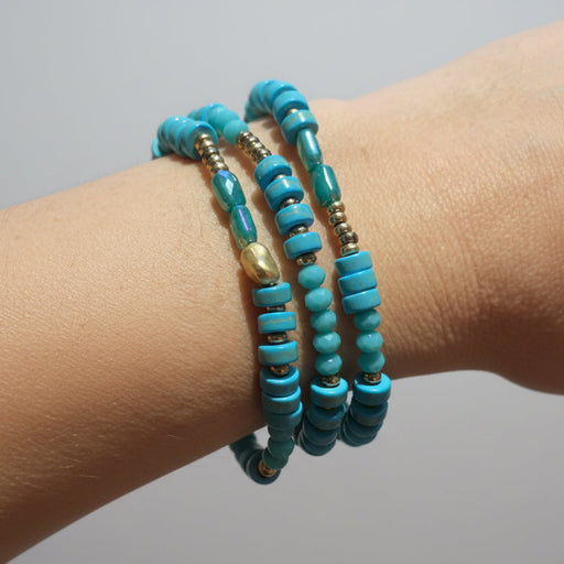 Set 3 Pulseras Turquesa y Cristal