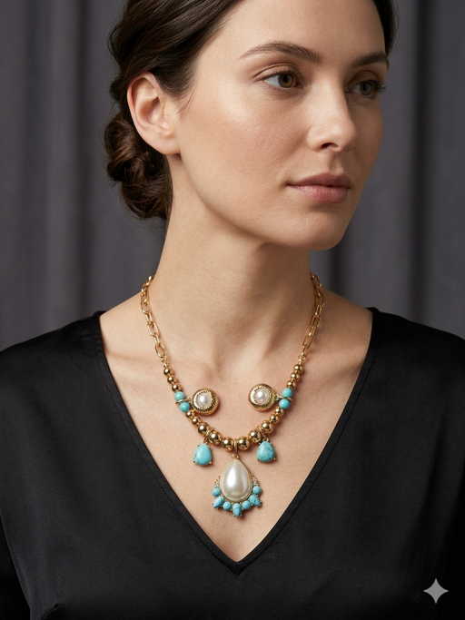 Set Collar y Aretes Turquesas y Perlas