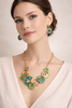 Set Collar y Aretes Geometricos Esmeralda