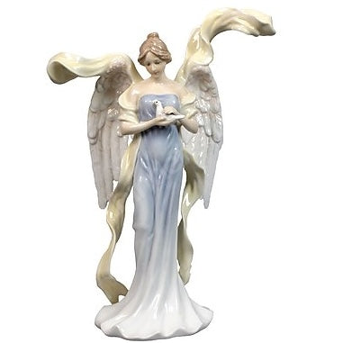 Estatuilla Angel Vestido Azul con Paloma en Mano Izquierda
