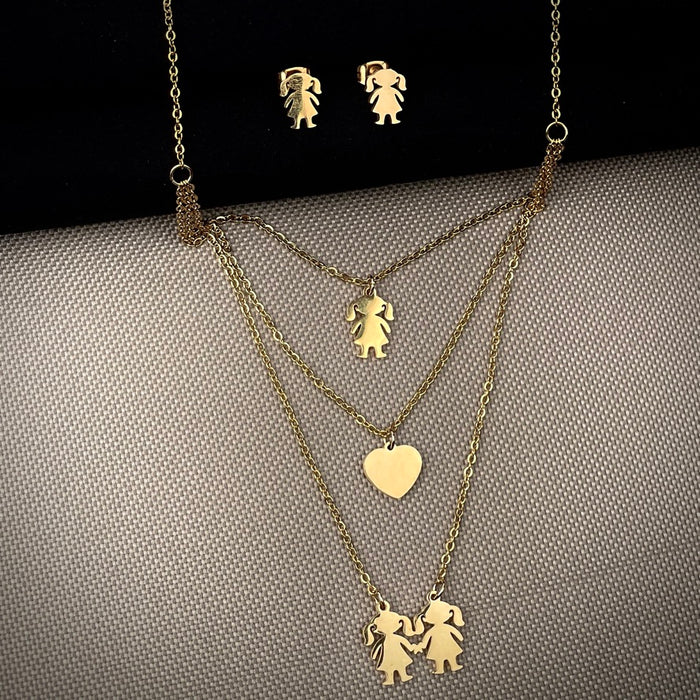 Juego de Collar y Aretes Corazon y Niñas