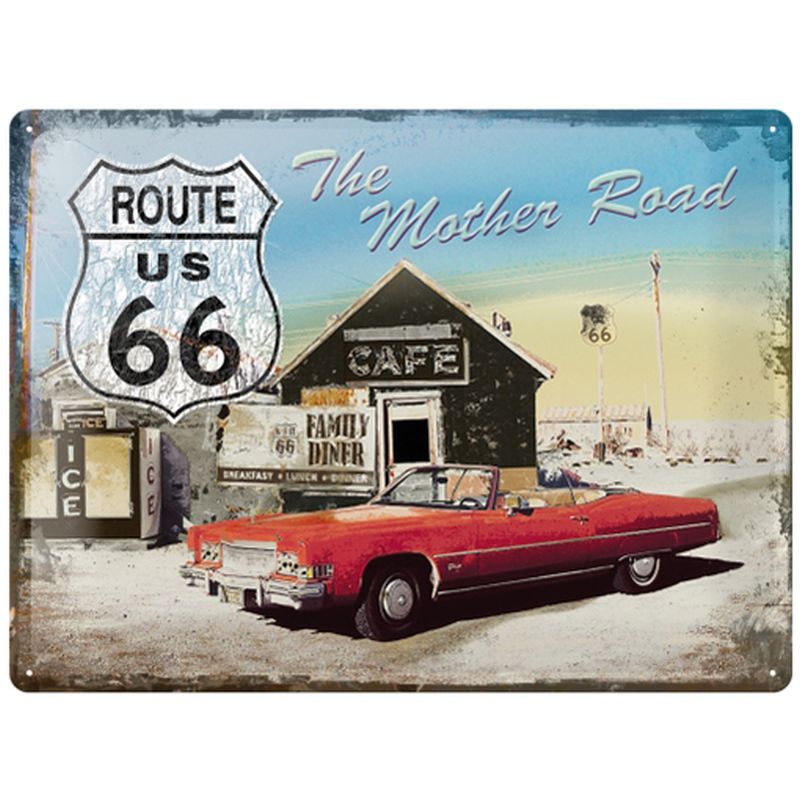 CARTEL 30X40 ROUTE 66 CADILLAC ROJO