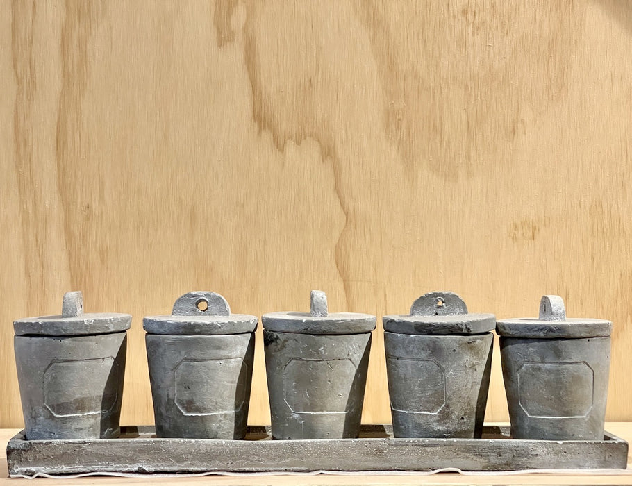 Stone Cement Tray 5 spices jars + tray