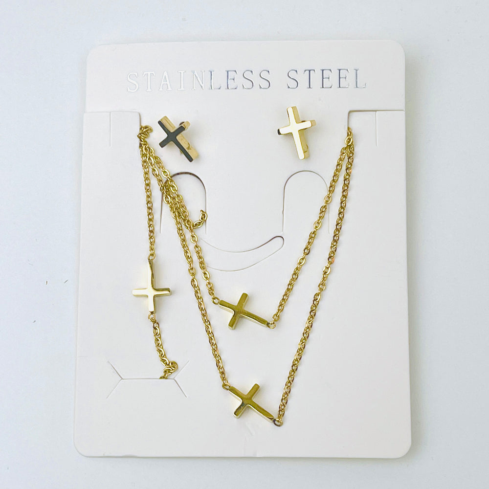 Juego Collar y Aretes Cruces