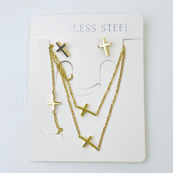 Juego Collar y Aretes Cruces